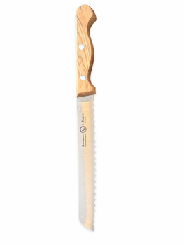 Brotmesser Klinge19,5 cm mit Olivenholzgriff | Wellenschliff | Handabzug | Solingen | Grommes