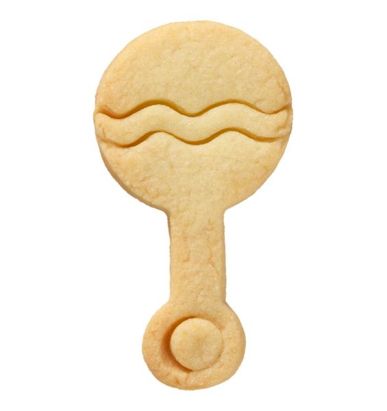 Ausstechform - Babyrassel, 7,5 cm mit Innenprägung - Edelstahl