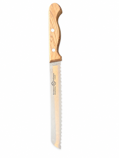 Brotmesser Klinge19,5 cm mit Olivenholzgriff | Wellenschliff | Handabzug | Solingen | Grommes