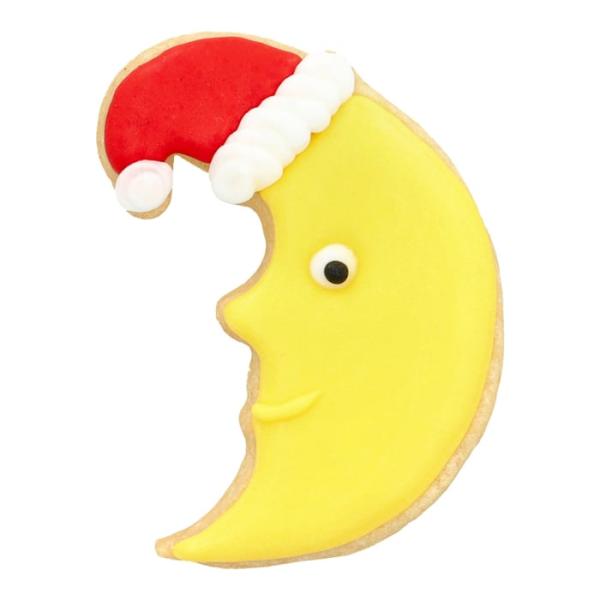 Ausstechform Weihnachtsmond , mit Mütze, 7 cm  Edelstahl, mit Innenprägung